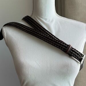 Roundtree & Yorke Brown Braided Leather Belt Silver tone Buckle Size 46